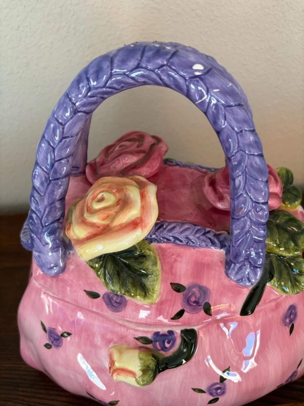 Pink Floral Ceramic Handbag Cookie jar